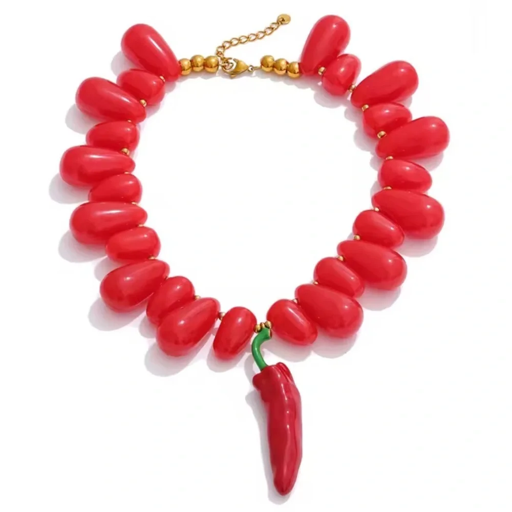 Chili Pepper Red Gold Trendy Necklace
